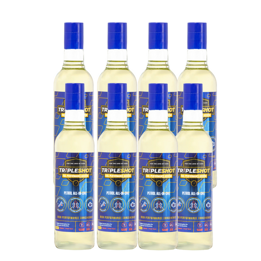 A multipack of eight bottles of Tripleshot Fuel Performance Additive, designed to improve petrol performance for luxury and premium vehicles.