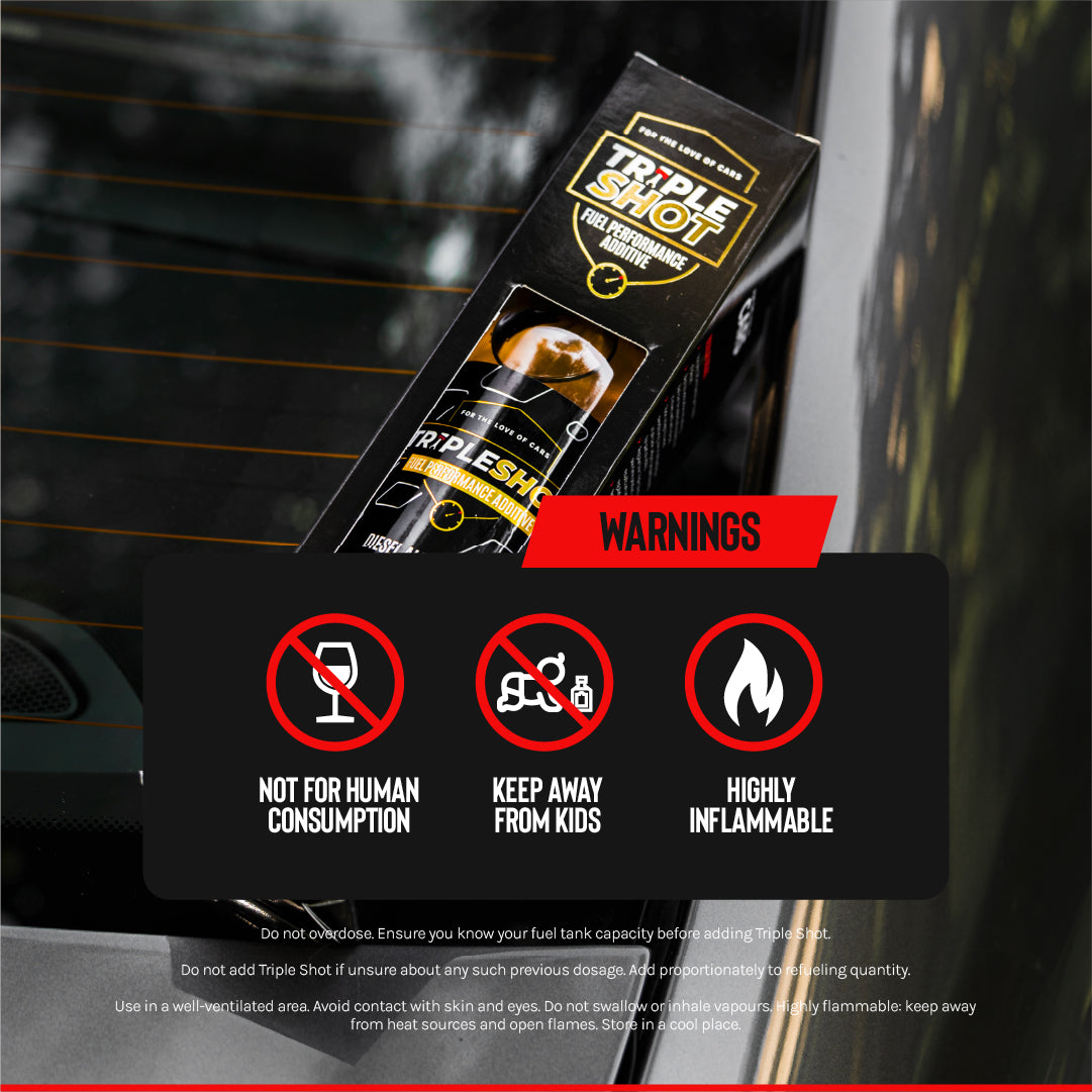 TripleShot Diesel Fuel Additive Bottle with Safety Warnings – Not for Consumption, Keep Away from Kids, Highly Inflammable